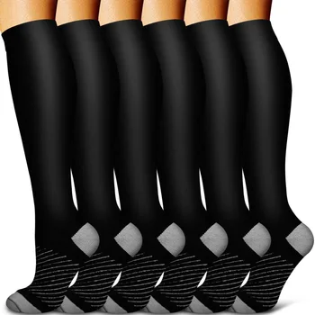 6 Пар женских и мужских медно-черных компрессионных носков, снимающих усталость, облегчающих боль, спортивных носков с градуированной компрессией 15-20 мм рт. ст.
