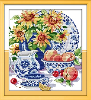 Набор для Вышивания Крестиком Joy Sunday С Предварительной печатью Easy Pattern Aida Из Тисненой Ткани-Celadon Sunflower