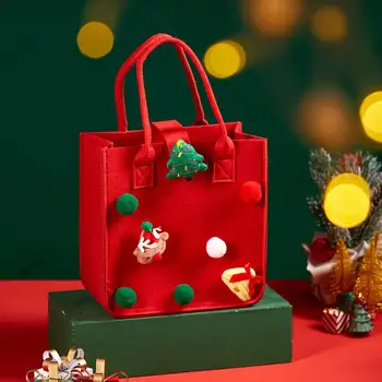 Уникальная сумочка с пейзажами, яркая просторная рождественская сумочка, мультяшный Санта-Клаус, войлочный дизайн для рождественских покупок, Прочная сумка-тоут