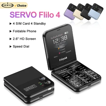 SERVO 4 SIM Модный флип-сотовый телефон с быстрым набором, фонарик, Волшебный голос, FM-радио, 2G GSM, Складной мобильный телефон Type-C 2.6 