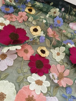 1 Ярд Роскошной многоцветной кружевной ткани с 3D цветочной вышивкой для модного шитья своими руками, платье из тюля, французский Гипюр, Африканское кружево