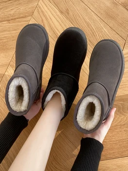 Обувь большого размера, женские австралийские ботинки, сапоги-Женская зимняя обувь с круглым носком, большой размер снега 2024, Низкие женские кожаные ботинки до середины икры, Mi