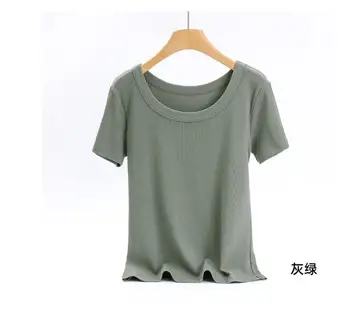 Однотонная базовая женская футболка повседневного цвета с коротким рукавом.