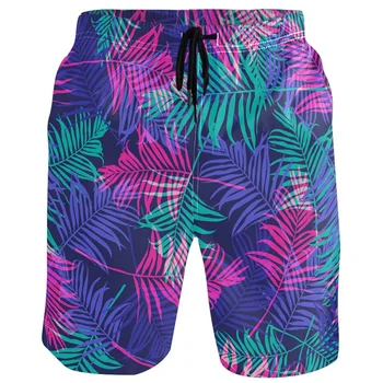 Летние Гавайские пляжные шорты 2023 года для мужчин, повседневные модные шорты с 3D принтом доски для серфинга в виде листьев, купальники, свободные спортивные быстросохнущие