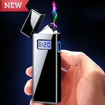Плазменный дисплей, двухдуговая импульсная зажигалка, Креативный дисплей, USB-перезаряжаемая ветрозащитная зажигалка для сигарет или мужской подарок