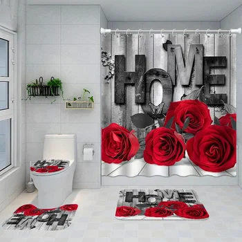 Набор водонепроницаемых занавесок для душа с 3D розами, нескользящие коврики для пола, наборы для ванной комнаты с занавеской для душа и ковриками, декор для ванной комнаты