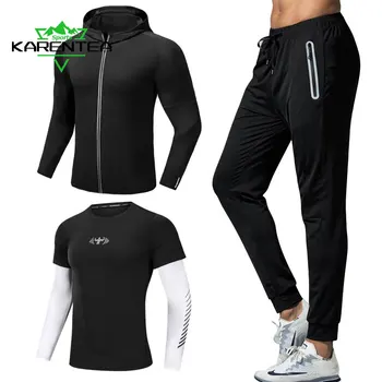 Быстросохнущая мужская куртка для бега, комплект спортивной одежды для тренировок, Компрессионный спортивный костюм для фитнеса, Обтягивающая спортивная одежда для бега трусцой, мужская одежда