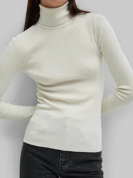 2023 Новые осенние женские универсальные однотонные пуловеры с высоким воротником и длинными рукавами