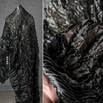 Черная шифоновая плиссированная ткань с текстурой крепа, мягкая прозрачная одежда, Дизайнерское платье, ткань на метр для шитья своими руками