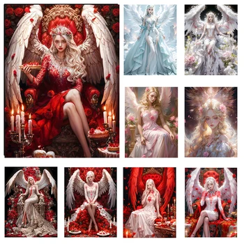 Новая серия с красной росписью с бриллиантами, Крылатая Девочка-Ангел, 5DDIY Картина, Мозаичная вышивка, Подарок для украшения стен на Хэллоуин