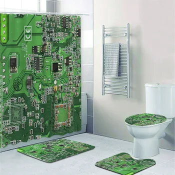3D Забавная зеленая компьютерная печатная плата, Набор занавесок для душа в ванной комнате, Технические науки, Коврик для ванны, Инженерный Подарок для домашнего декора