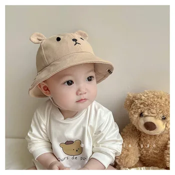 Детская панама с милым медведем для мальчиков и девочек, хлопковая детская солнцезащитная шляпа, Летняя детская панама с солнцезащитным кремом для улицы