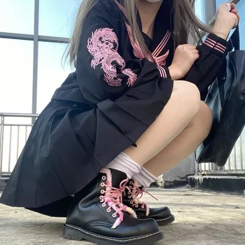 Комплект юбок для школьниц, униформа JK, модный костюм моряка с Розовым драконом, Плиссированный костюм моряка из аниме, одежда для девочек, Японский Корейский