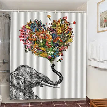 Водонепроницаемые занавески для душа в ванной, высококачественные шторы с принтом цветов в форме сердца и слонов для декора ванной комнаты