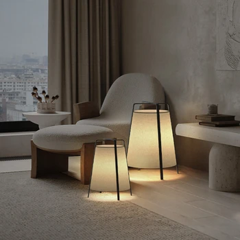 Японский торшер Ретро Тканевый напольный светильник для гостиной Современная спальня Художественный Коридор Дизайнерская Железная настольная лампа