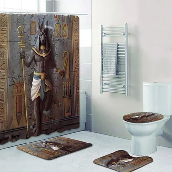 Египетский Бог Анубис, Набор занавесок для душа для ванной, Древнее искусство Египта, Занавеска для ванной, Длинные коврики для ванной, коврики для туалета, домашний декор