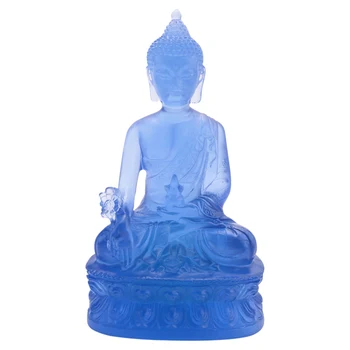 Статуя Будды Тибетской Медицины, Полупрозрачная Скульптура Будды Из Смолы, Декор Для Медитации, Духовный Декор, Предмет Коллекционирования -Синий