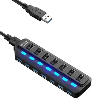 Портативный USB-концентратор-разветвитель USB-удлинитель 7-портовый USB-концентратор для передачи данных с индивидуальным питанием и светодиодной подсветкой Dropship