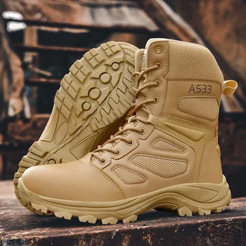Мужские высококачественные брендовые военные кожаные ботинки, водонепроницаемые ботинки для тактических действий в пустыне, уличная обувь, ботильоны