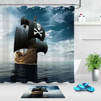 Подкладка для занавески для душа из полиэфирной ткани, декор ванной комнаты в стиле ретро на Карибском пиратском корабле