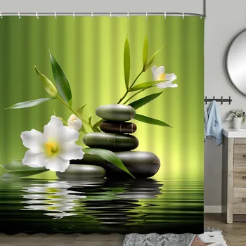 Винтажные Занавески для душа Buddha Zen Черный Камень Зеленый Бамбук Орхидея Спа Азиатская Занавеска для ванны из Полиэстеровой ткани Крючки для декора ванной комнаты