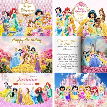 Фон для Дня рождения девушки Украшение вечеринки Фотосессия принцессы Диснея Цветочный замок Фон для фотосъемки Баннер