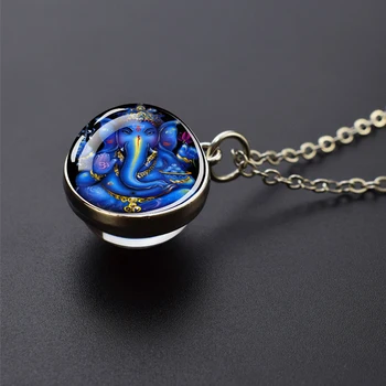 Ожерелье Ганеш из сферического двухстороннего стекла, Индийский Маленький Бог Богатства, Ожерелье, Подвеска, Бог Мудрости