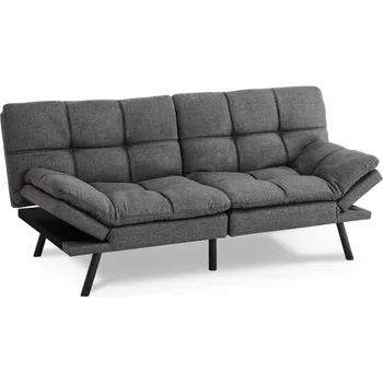 Раскладной полноразмерный диван, складывающийся из пены с эффектом памяти, Регулируемые спинка и подлокотники, Постельное белье, Серый диван-кровать