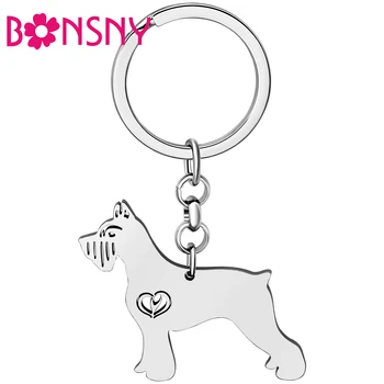 Bonsny из нержавеющей стали, посеребренные брелоки для собак породы Шнауцер-терьер, брелки для ключей с домашними животными, модные украшения для женщин
