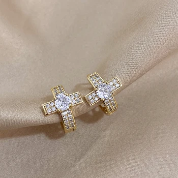 Роскошные Изысканные Позолоченные Серьги-кольца с белым крестом Zirdon, круглые Серьги-кольца для женщин, свадебные украшения для помолвки, украшения на день рождения