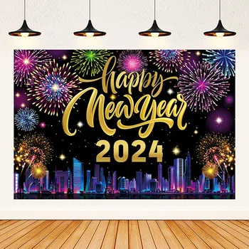 Украшение стен к Новому 2024 году, черные золотые скатерти, Наружный баннер, Дверные занавески, фоны для фотосъемки новогодней вечеринки