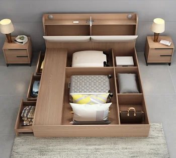 Современная двуспальная кровать King Size из МДФ с выдвижным ящиком для хранения мебель для спальни спальные гарнитуры