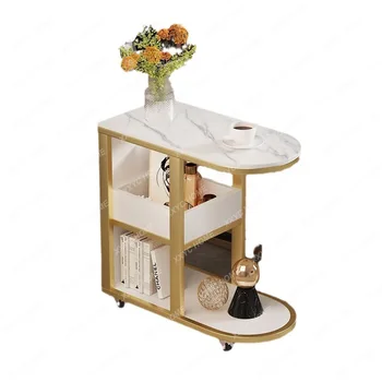 Боковой шкафчик Light Luxury рядом с диваном Чайный шкафчик с каменной плитой, приставной столик, Узкий чайный столик