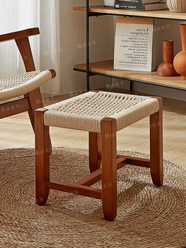 Односпальный диван, легкое роскошное кресло со спинкой из натуральной кожи, Простая винтажная гостиная в скандинавском стиле, плетеный стул из массива дерева, бревенчатая педаль