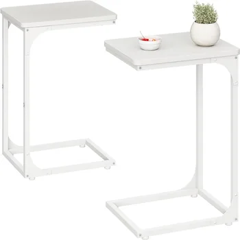 QEEIG Белый приставной столик C-образной формы, набор из 2 приставных столиков C-образной формы, диванные столики, наборы для гостиной, современные (017-30WW)