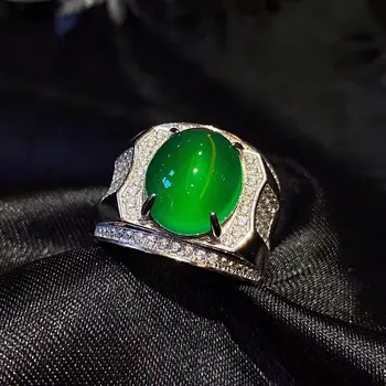 Кольцо из натурального зеленого нефрита Для мужчин С Целебным драгоценным камнем, Изысканные ювелирные изделия, Кольца из натурального Мьянманского жадеита, Регулируемые Аниллы Для дома