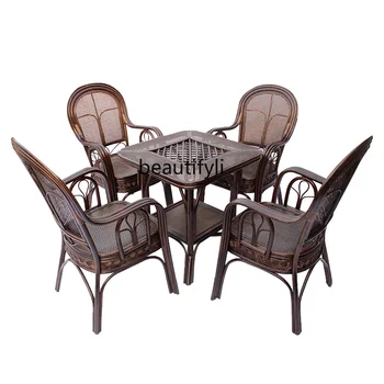 Чайный столик и стул из агатового ротанга, Китайское домашнее кресло в минималистичном стиле, Балкон, гостиная, кресло для отдыха, мебель