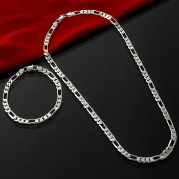 40-75 см, цепочка из стерлингового серебра 925 Пробы, 4 мм, для мужчин, Женщин, Браслет, ожерелье, ювелирный набор, Рождественские подарочные подвески, свадебные