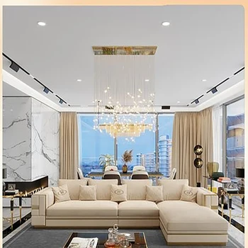 Легкая постмодернистская минималистичная роскошная вилла, сочетание кожаных диванов, итальянская гостиная высокого класса в гонконгском стиле, итальянская