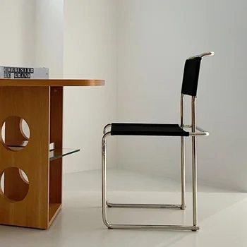 Дизайнерский обеденный стул из нержавеющей стали, кресло из искусственной кожи в стиле Баухауз, Современная простота, мебель для дома Sillas