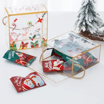 Рождественская прозрачная подарочная коробка Подарки в канун Рождества Кондитерские подарочные пакеты ПВХ Прозрачные коробки для выпечки печенья Коробки для упаковки конфет