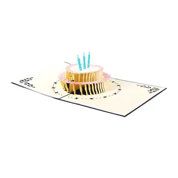 2018 Трехмерное украшение ручной работы на день рождения, 3d резка бумаги, вырезание торта, свечи, поздравительные пригласительные открытки