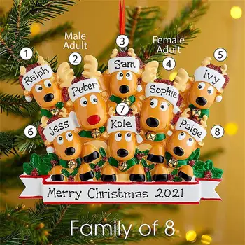 2-8 Персонализированных семейных оленей, Подвеска в виде Рождественской елки, Рождественское украшение из смолы, Подвесной кулон, Подарок Navidad На Новый 2023 год