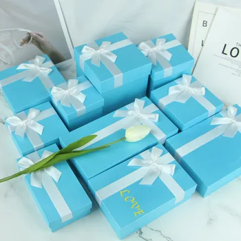 Коробка конфет, голубые свадебные сувениры, бирюзовые подарочные коробки с крышками и шелковой лентой для свадьбы, детского душа для новобрачных, вечеринки по случаю дня рождения.