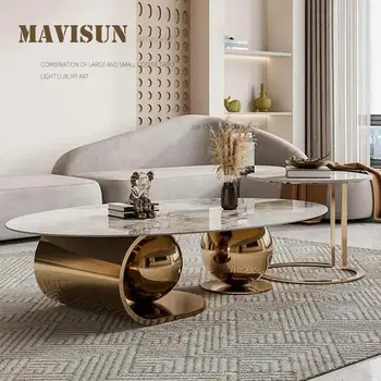 Чайные столики в центре гостиной со столешницей из носков черного цвета, мебель для дома, золотой каркас, современный круглый журнальный столик