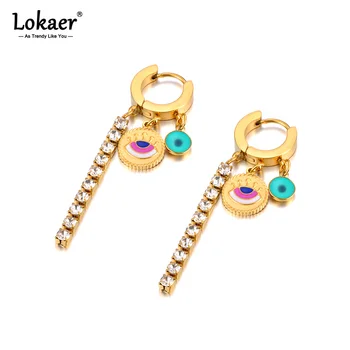 Lokaer, Винтажные серьги-кольца с турецким глазом из нержавеющей стали, Уникальные модные украшения для женщин E23199